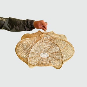 Raffia Pendant Light With Cord Kit – Boho Lamp Shade – Handmade Moroccan Light Fixture for Dining, Bedroom – Natural Ceiling Rattan Light