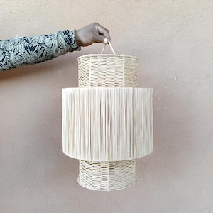 Raffia Pendant Light – Woven Rattan Chandelier, Natural Straw Lamp Shade, Boho Ceiling Light, Handmade Wicker Pendant Light , Foyer , Gift