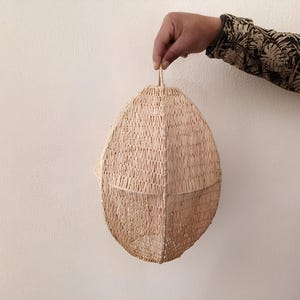 Rattan Pendant Light – Woven Raffia Ceiling Lamp Shade | Boho Straw Hanging Light Fixture | Handmade Moroccan Pendant Lighting , foyer Gift