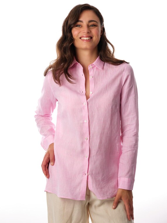 Women's shirt in pure pink linen - Long sleeve, light and elegant, made in Italy Women's shirt in pure pink linen - Long sleeve, light and elegant, made in Italy