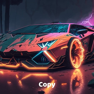 Lamborghini AI Printable, AI Generated Car Art Print, Lamborghini Wall Art, Luxury Car Wall Art, Neon Car Printable, Sport Car Digital Print