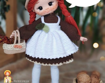 Poupée au crochet Anne shirley, Patron Amigurumi, Patron de poupée au crochet, PDF anglais