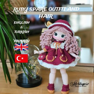 Amigurumi Pattern, English Pattern, PDF in English, Ruby Spare Outfit and Hair