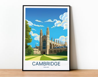 Cambridge Travel Poster Print | Cambridge United Kingdom Travel Posters | Cambridge Poster | Wedding Gift | Home Decor | England UK Travel