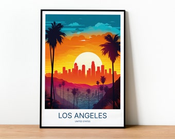 Los Angeles Travel Print Poster | California Travel Posters | Los Angeles Wall Art | Wedding Gift | Home Decor | USA Travel Print