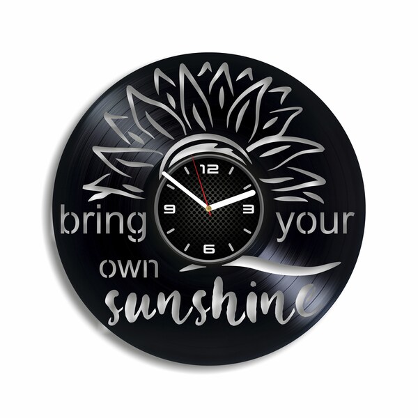 Apportez votre propre horloge de disque vinyle Sunshine, décorations de tournesol pour la maison, art mural d’appartement, décor de chambre d’enfant, cadeau pour enfant fille