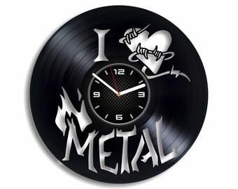 J’aime l’horloge de disque vinyle en métal, cadeau d’amateur de musique rock, décorations d’appartement, art mural en métal lourd, décor de chambre de garçons, cadeau pour frère