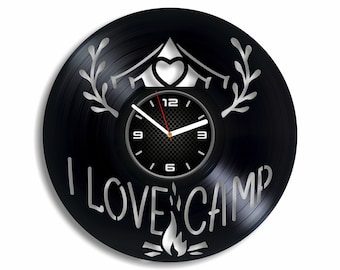 I Love Camp Vinyl Record Clock, Camping Wall Art, Décor de ferme pour la cuisine, Idées de décoration de salon, Cadeau pour camping-car