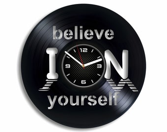 Believe In Yourself Vinyl Record Clock, Inspirational Art For Women, Minimalist Bedroom Decor, Wall Hanging Decoration, Unique Gift For Wife