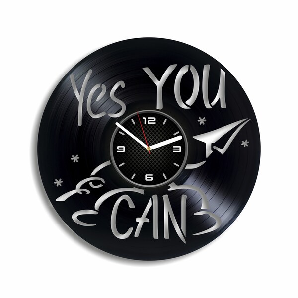 Yes You Can Vinyl Record Clock, Girls Room Wall Art, Inspirational Decoration, Apartment Decor, Motivational Gifts For Women