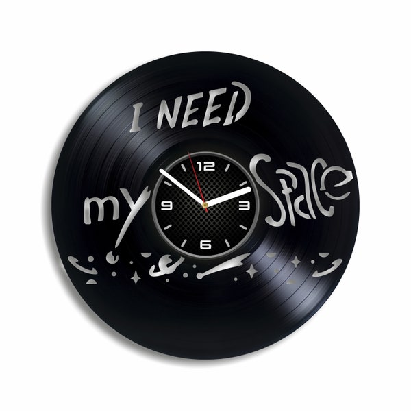 I Need My Space Vinyl Record Clock, Playroom Wall Art, Space Theme Decor, Planet Artwork, Boys Room Decoration, Birthday Gift For Son