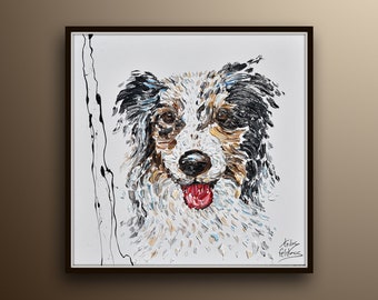 American Shepherd - Custom dog portrait, canvas painting, pet portrait, minimalist art, gift idea, by Koby Feldmos
