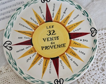French vintage - Plateau vintage en faïence Les vents de Provence MBFA Pornic peint à la main - Vaisselle ancienne - Artisanat français