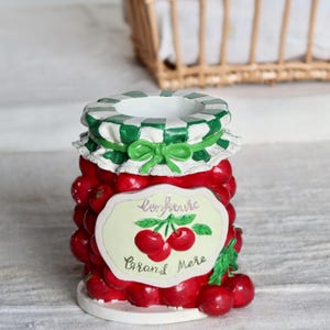 Pot à ustensiles vintage décor cerises – Style confiture de grand-mère - Rangement de cuisine - Style cottage core - Peint à la main