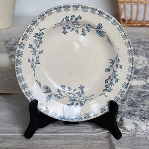 Antique deep plates in ivory and blue ironstone - Manufacture de Grigny - Antique tableware - French ironstone tableware