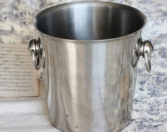 Champagne Bucket with Handles - Vintage Stainless Steel - Silver Metal - Bistro Style - Antique French Tableware