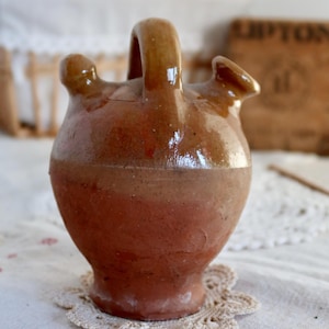 Small old gargoulette jug, goat, water pitcher in glazed stoneware - Brown color - French ceramic craftsmanship - 1900s