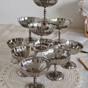 6 vintage stainless steel bistro style ice cream / sorbet / champagne bowls Antique French tableware Rémy Letang Jean Couzon 1970s
