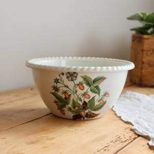 Vintage Paris porcelain flowerpot with wild strawberry motif - "Les Fruits Sauvages" - Vintage plant accessory - Country style