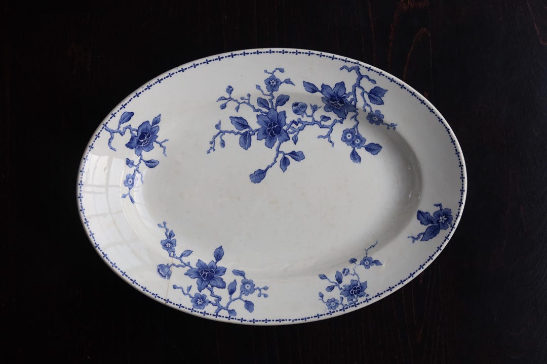 Dutch Tableware Antique White and Blue Earthenware Serving Platter – Dutch Floral ...