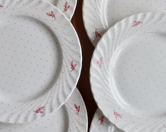 6 platos de postre vintage de porcelana Fontebasso - Diseño de lunares rojos y ramas - Vajilla italiana - Estilo shabby chic