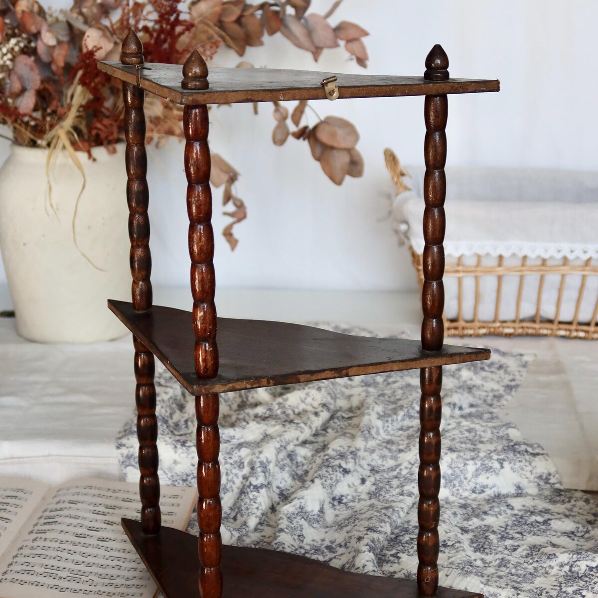 Vintage Turned Wood Triangular Wall Shelf - Wall Mounted or Free Standing - French Antique Storage - Cottage Core Style - Etsy