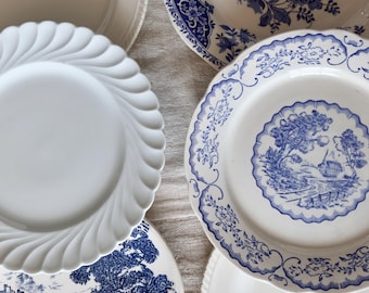 ヴィンテージの青と白の陶器製ディナープレート4枚 - Lot Provence