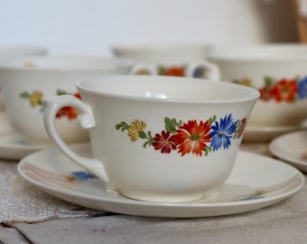 アンティークの小さなリュネヴィル陶器マスタードポット、多色の花の