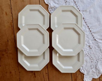 6 Vintage Octagonal Beaded Porcelain Dessert Plates - Johnson Brothers - Antique English Tableware - Timeless Classic Style