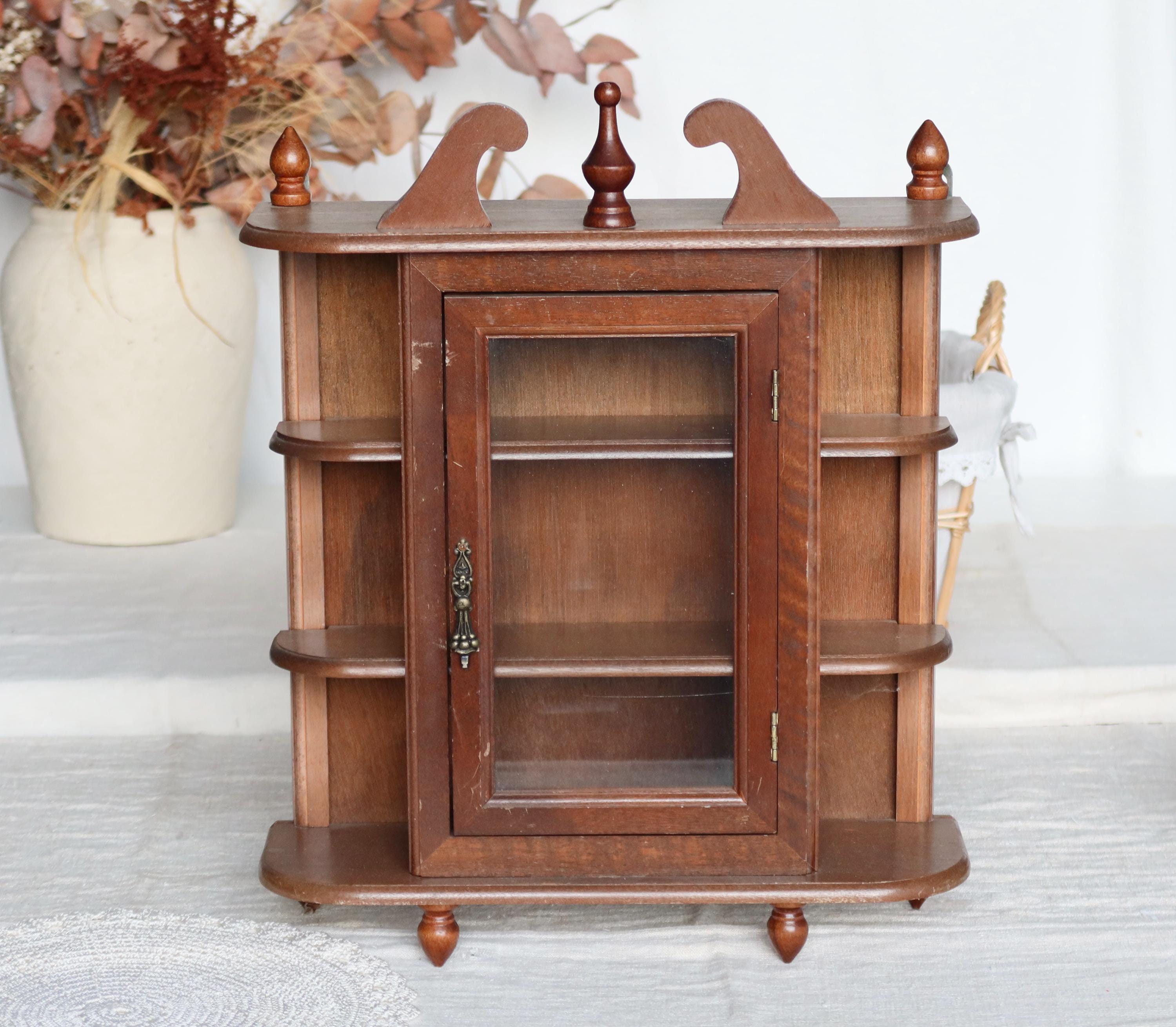 Vintage Wooden Display Cabinet With Glass Door - Wall or Countertop ...