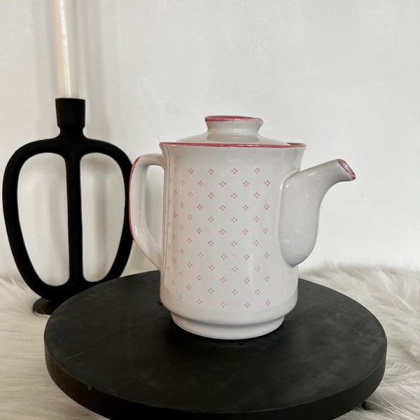Théière / cafetière coréenne vintage - Porcelaine rose et blanche - Peinte à la main - Style cottage core effet rustique romantique