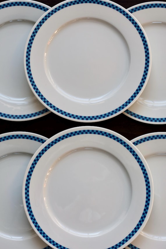 Lot De 6 Assiettes Lustucru – Motif Damier, 18 Cm, Porcelaine Blanche, Ukraine