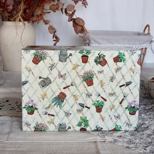 Boite de rangement vintage en carton motif jardin fleuri - Décoration ancienne - Cottage core - Accessoire de rangement