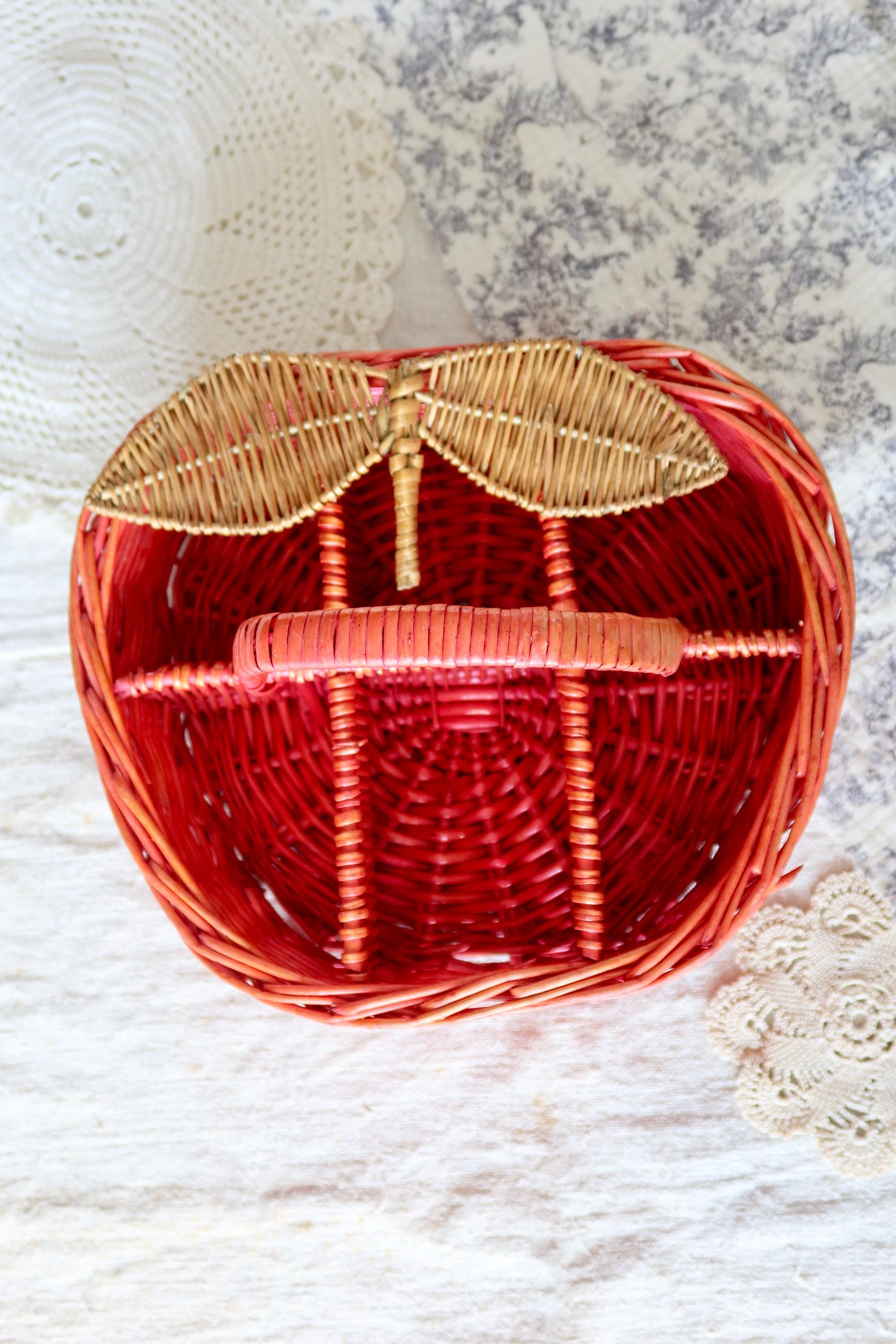 Panier De Pêche Vintage En Osier - Années 1950 - Siège Intégré - UK