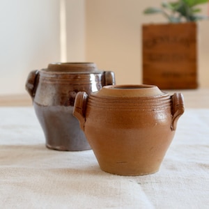 Deux mini jarres vintage en grès – Pots à confit miniatures – Duo de pots en grès rustiques