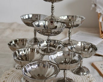 1970s vintage French - Vintage stainless steel bistro style ice cream / sorbet bowls - Old French tableware