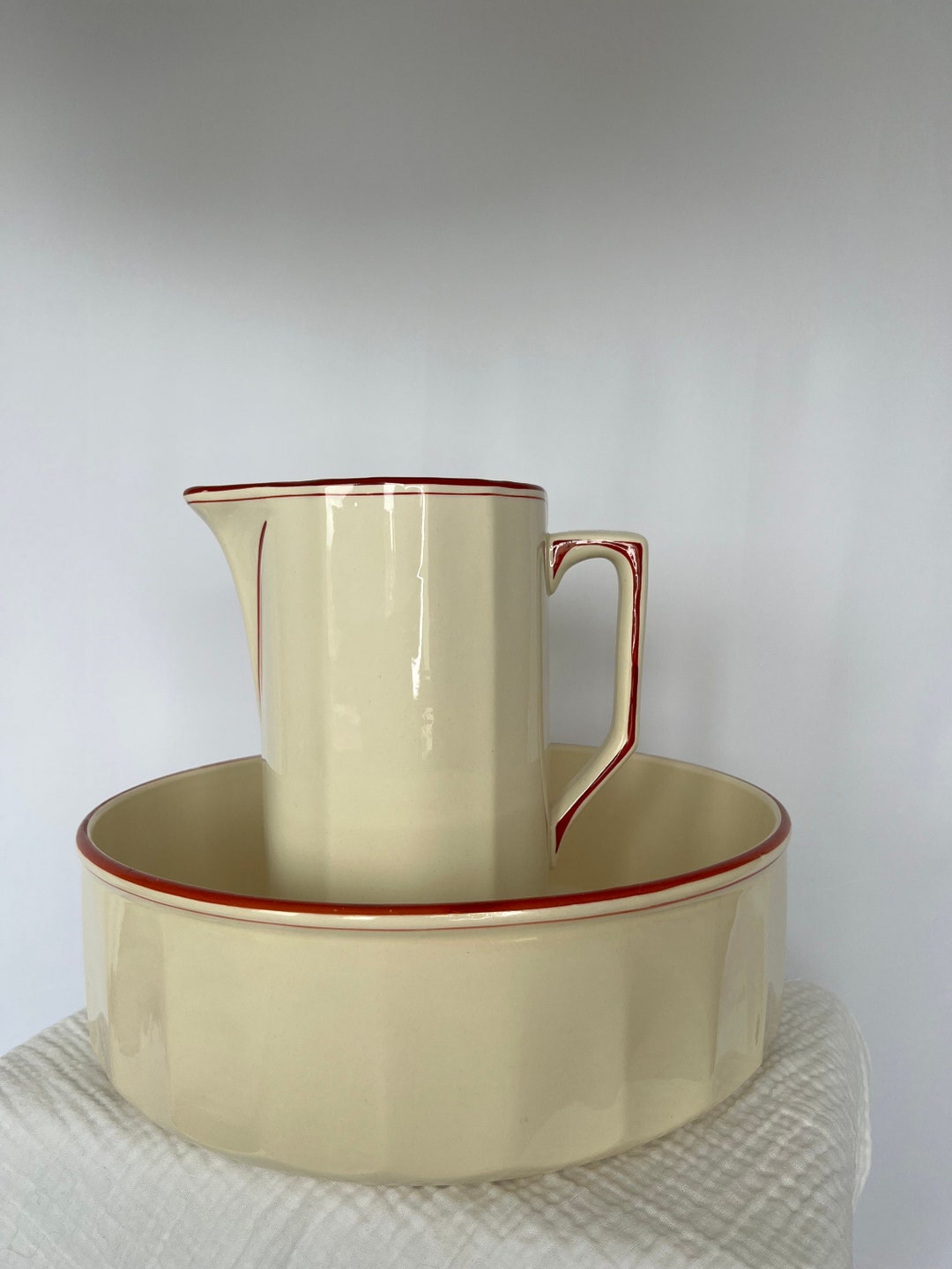 French WASH SET Jug and Bowl Set Antique Wash Set French Home Ware Strong & Heavy Ceramics ...