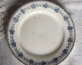 Antique Boulenger ironstone dinner plate, Choisy-le-Roi, "Parmentier" pattern – Blue decoration – 19th century – Antique French tableware
