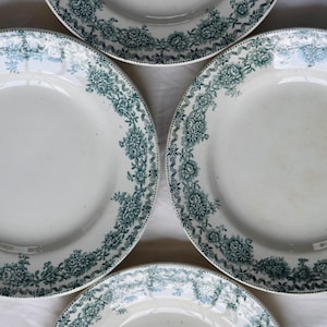 4 antique flat ironware plates – Argenton Saint Amand model - Antique French tableware - Terre de fer Earthenware plates