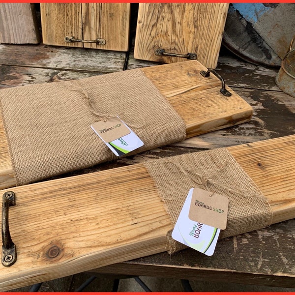 Sustainable Elegance: Handcrafted 2-Foot Reclaimed Scaffold Serving Boards with Rustic Industrial Charm and Handles"