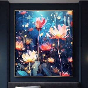Art digital imprimable | Illustration de fleurs colorées dans l’eau | Haute résolution (300 dpi) | Art numérique | Téléchargement immédiat