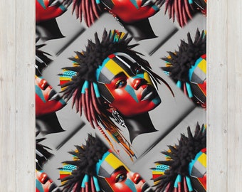 Regal American Indigenous Black Negro Woman in Traditional Attire Throw Blanket