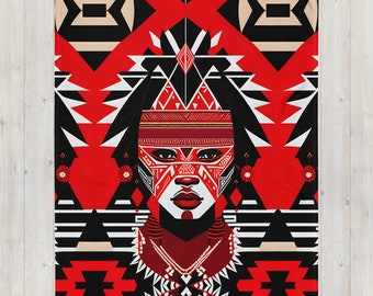 Geometric Geechi Tribe Design Rouge et Noir Motif Jeter Couverture « Élégance indigène »