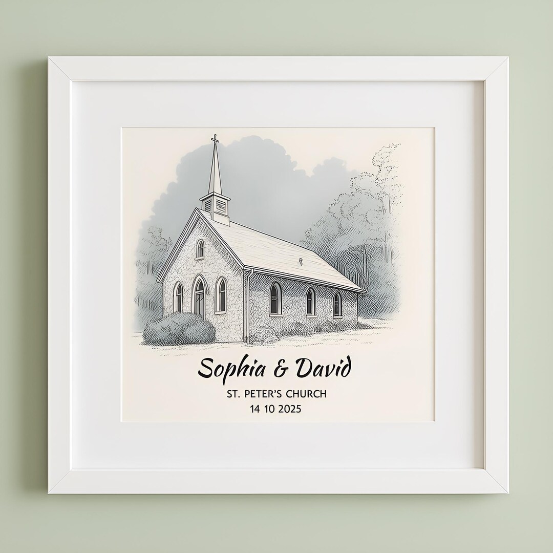 Personalized Church Line Art Illustration, Wedding Venue Gift - Etsy