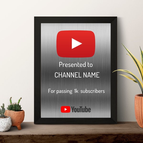 Bouton de lecture YouTube, téléchargement du produit numérique uniquement, récompense de bouton de lecture personnalisé, cadeau Milestone Award