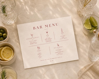 Hochzeit Bar Menü Vorlage | Signatur Cocktail-Zeichen | Elegante Getränkekarte | Bearbeitbarer druckbarer Download