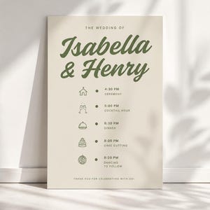 Editable Wedding Timeline Sign | Color Block Event Schedule | Modern Ceremony Itinerary Poster | Canva Template Printable Minimalist