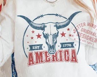 Western 4th of July PNG: USA Bull Skull Design (Digital Download)