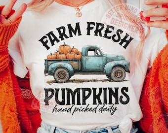 Farm Fresh Pumpkins, png-bestand: retro herfsttruckontwerp (digitale download)