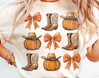 Western Fall PNG: Cowgirl Pumpkin, Bow Design (Digital Download)